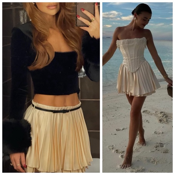 House of CB Dresses & Skirts - SOLD House of CB Ivory Pleated Satin Mini Skirt Emira size S